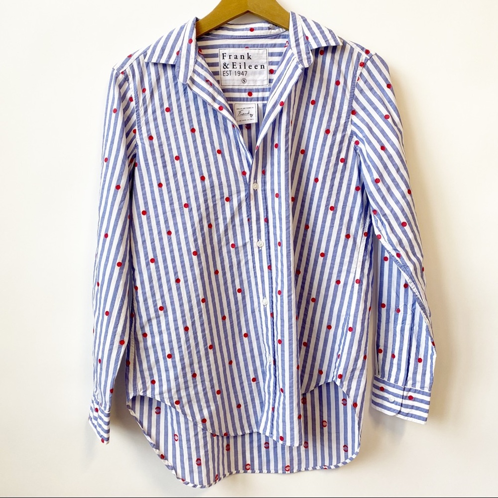 Frank & Eileen Frank Shirt Long Sleeves Polka Dot Striped Blue Button Up Small
